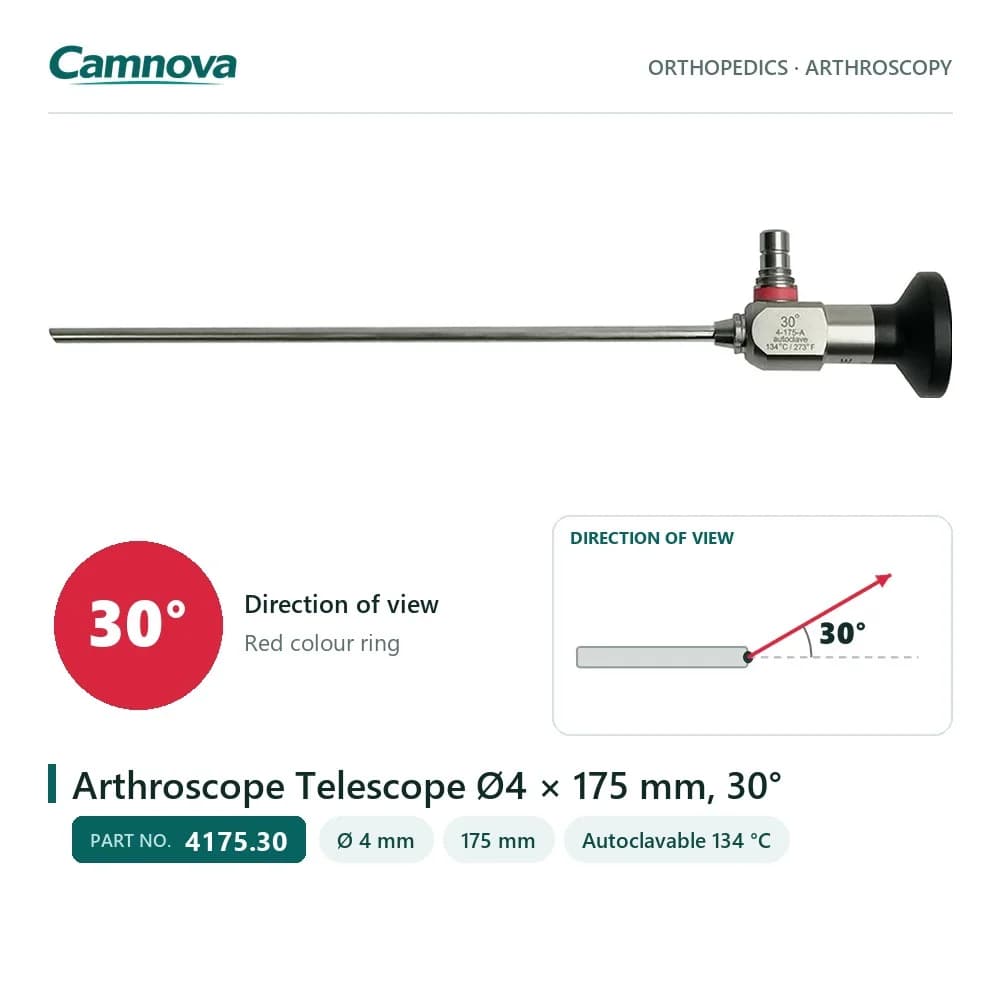 4175.30 arthroscope telescope 4 mm × 175 mm, 30° view, red colour ring