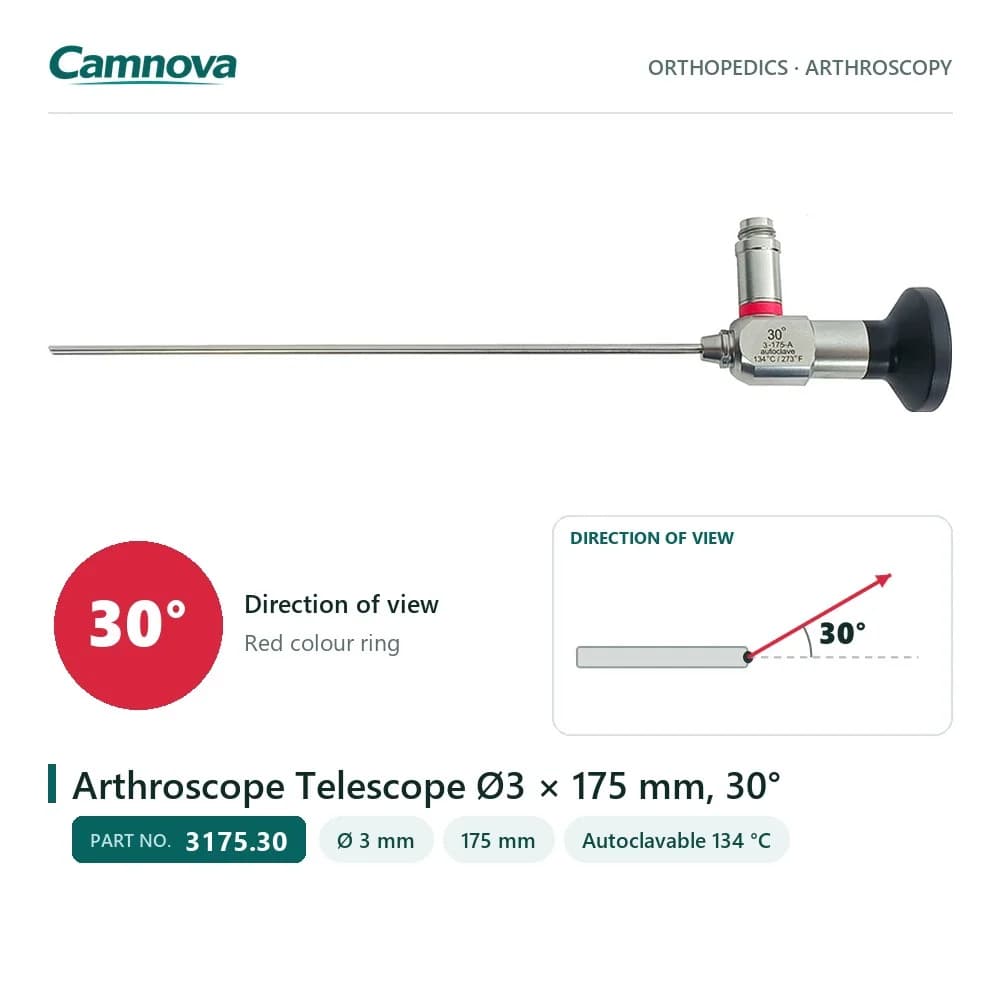 3175.30 arthroscope telescope 3 mm × 175 mm, 30° view, red colour ring