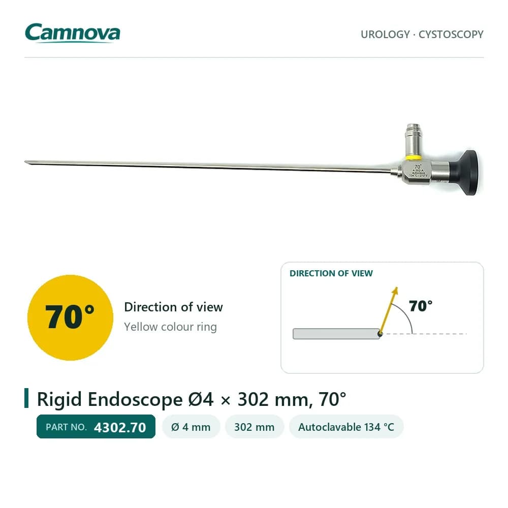 4302.70 rigid endoscope 4 mm × 302 mm, 70° view, yellow colour ring