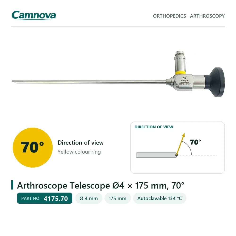 4175.70 arthroscope telescope 4 mm × 175 mm, 70° view, yellow colour ring