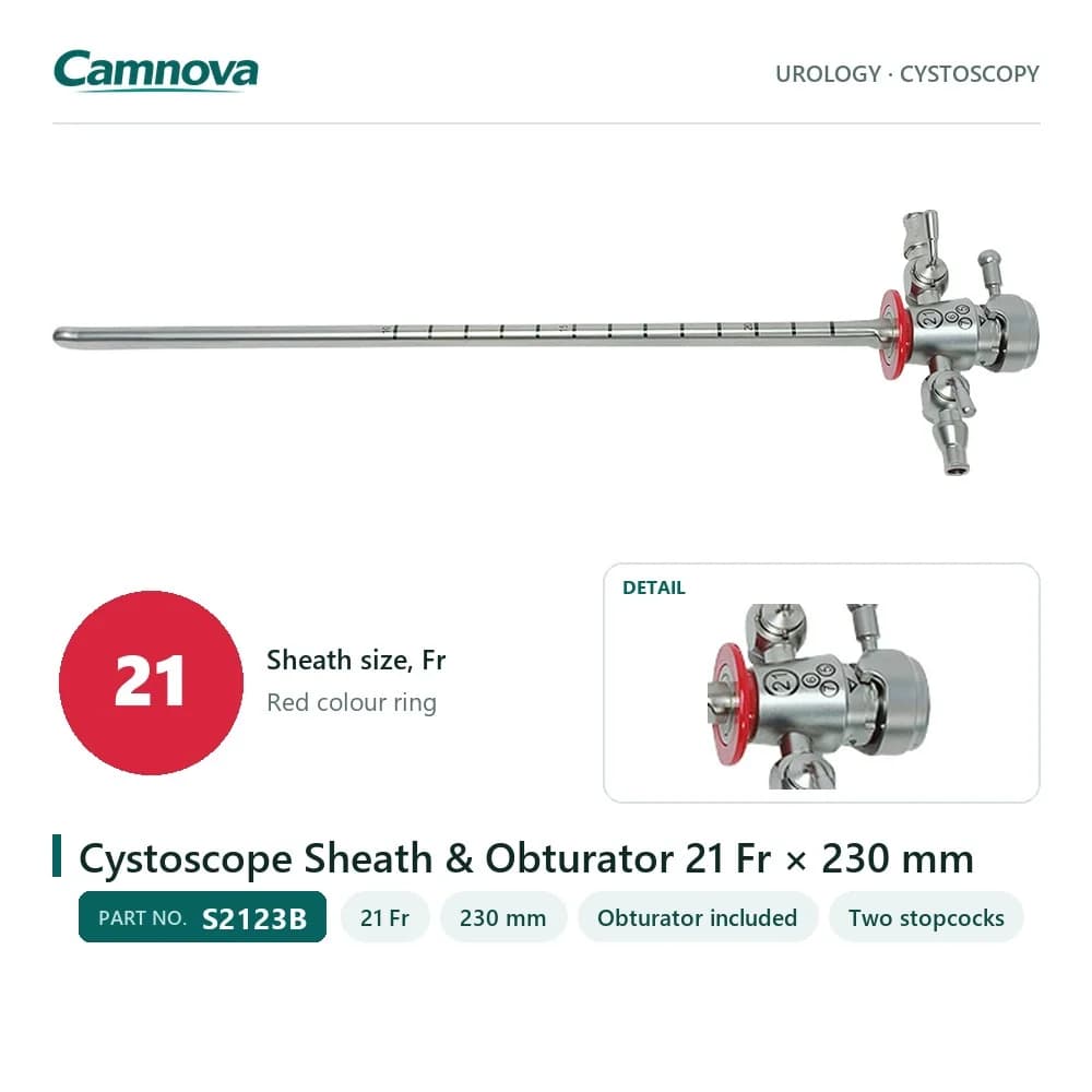 S2123B cystoscope sheath 21 Fr × 230 mm with obturator, red colour ring