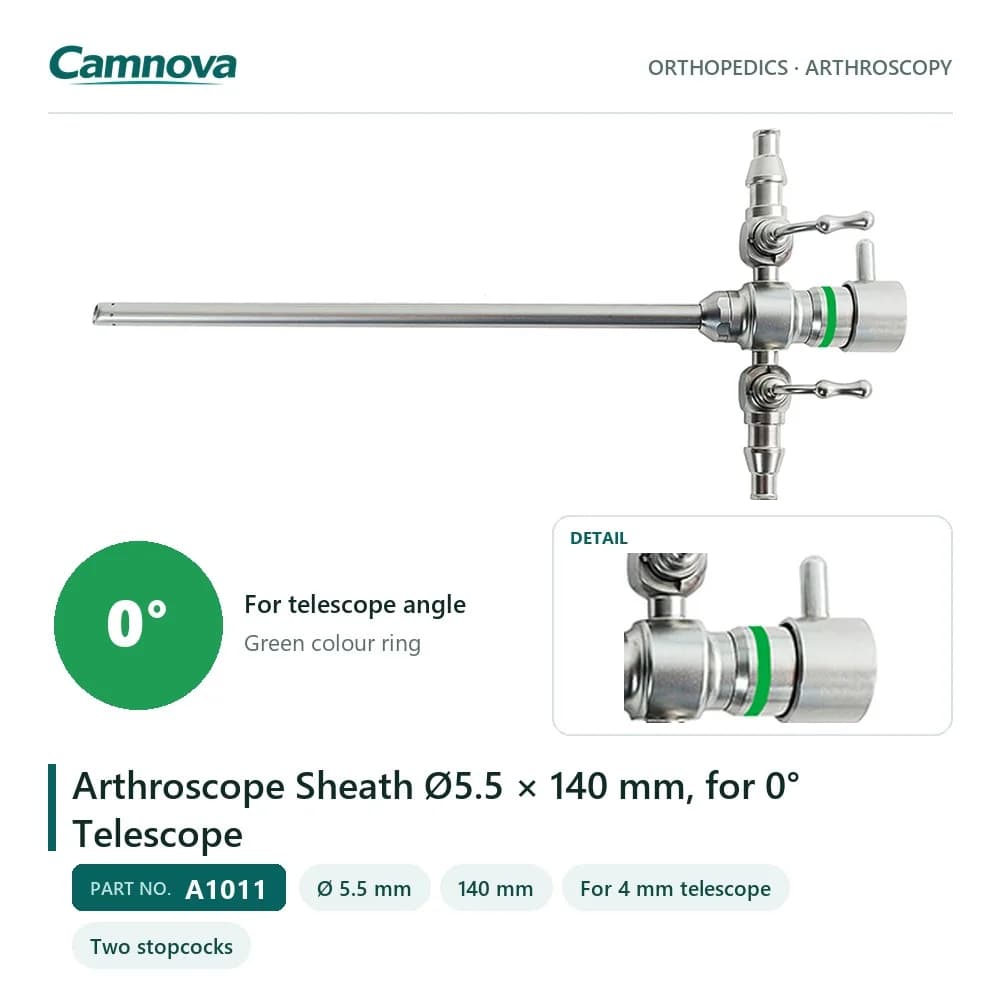 A1011 arthroscope sheath 5.5 mm × 140 mm, green colour ring, two stopcocks