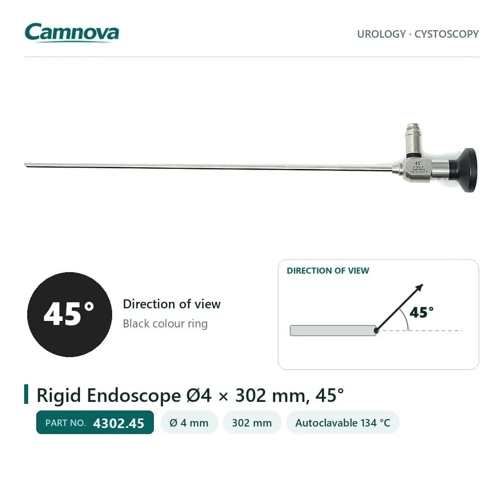 4302.45 rigid endoscope 4 mm × 302 mm, 45° view, black colour ring