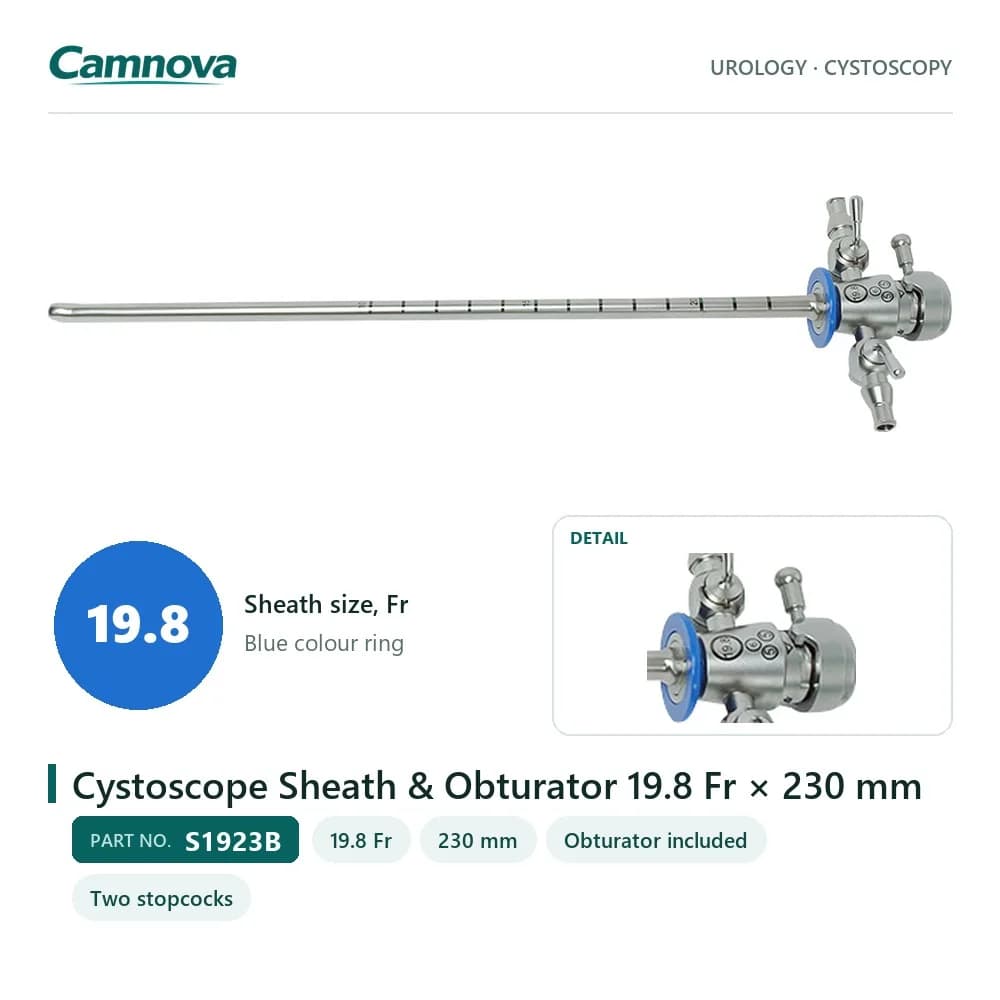 S1923B cystoscope sheath 19.8 Fr × 230 mm with obturator, blue colour ring