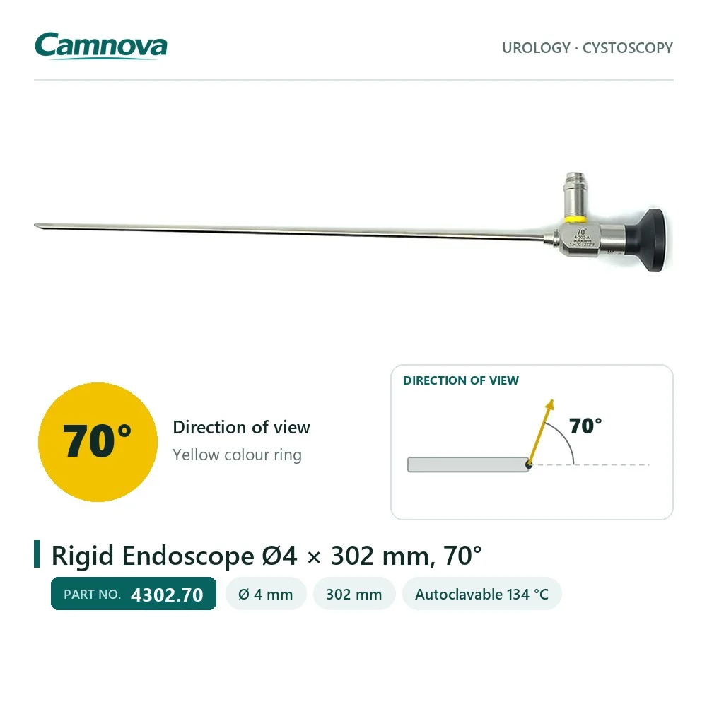 4302.70 rigid endoscope 4 mm × 302 mm, 70° view, yellow colour ring