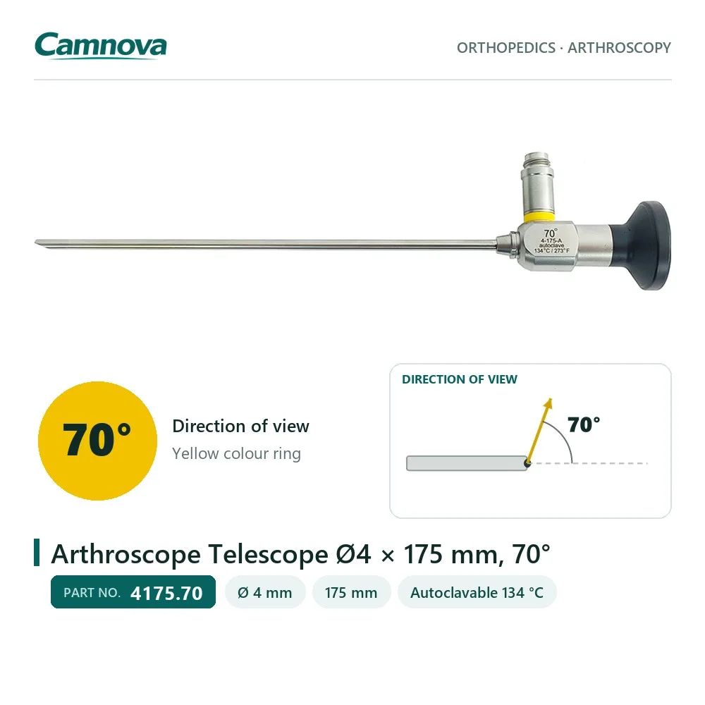 4175.70 arthroscope telescope 4 mm × 175 mm, 70° view, yellow colour ring