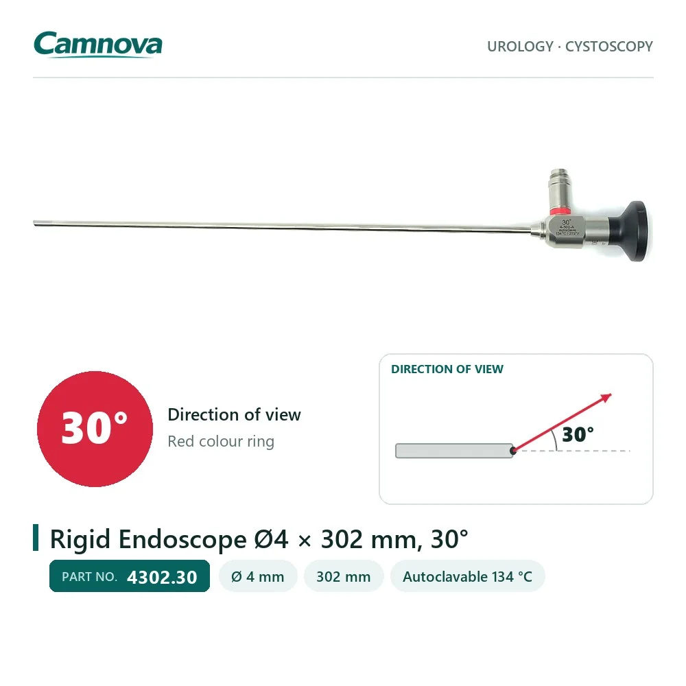 4302.30 rigid endoscope 4 mm × 302 mm, 30° view, red colour ring