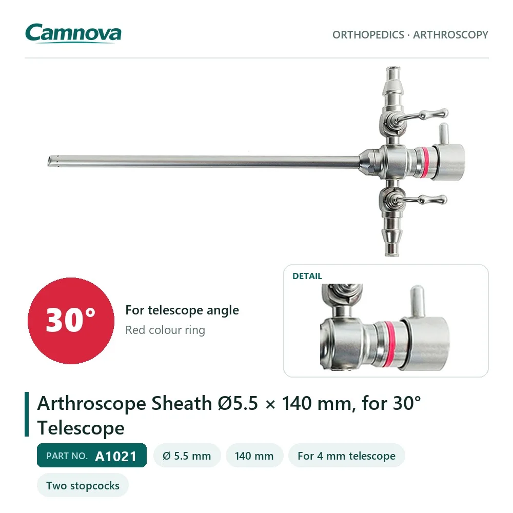 A1021 arthroscope sheath 5.5 mm × 140 mm, red colour ring, two stopcocks