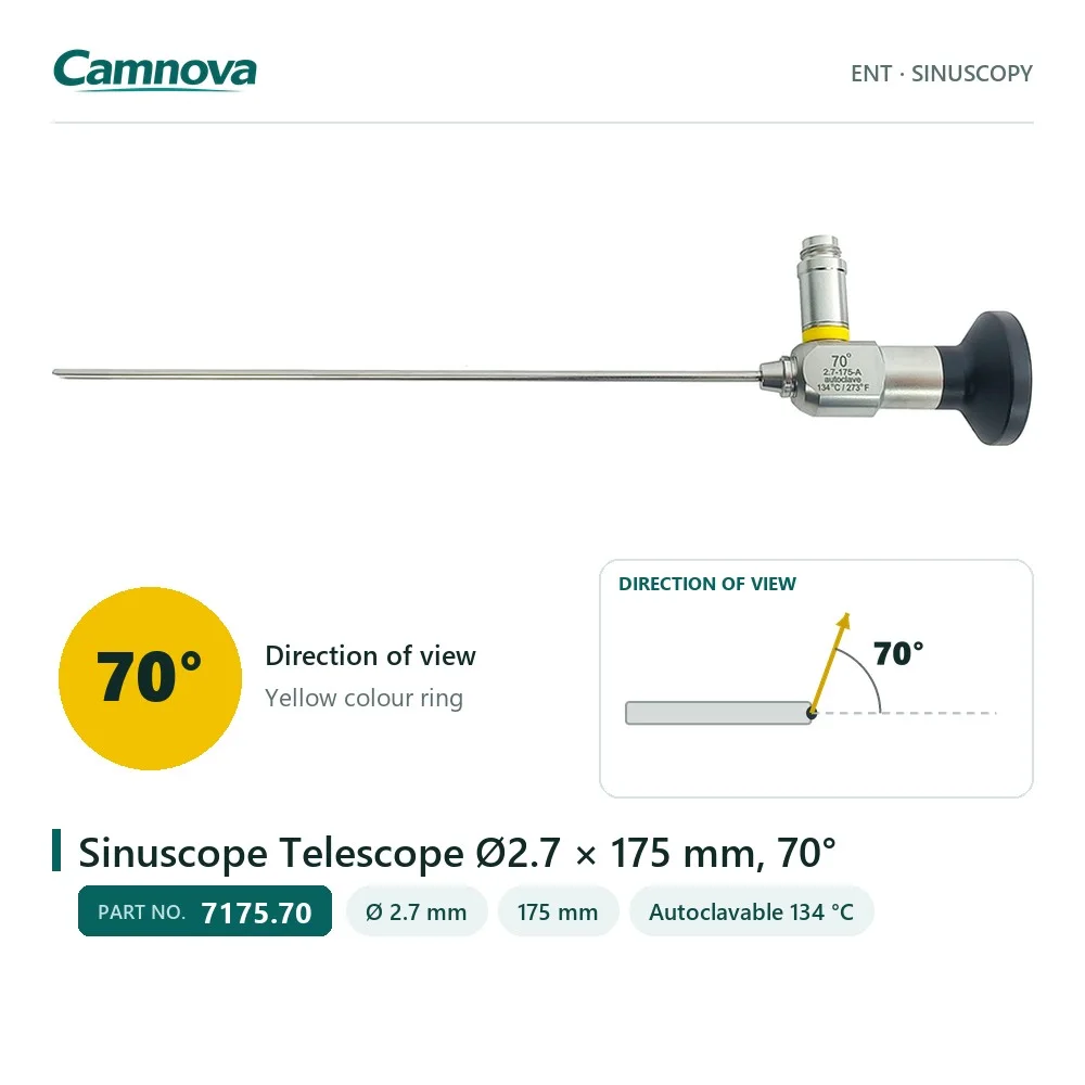 7175.70 sinuscope telescope 2.7 mm × 175 mm, 70° view, yellow colour ring